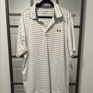 Under Armour Men's Polo Shirt in White with Black Stripes
